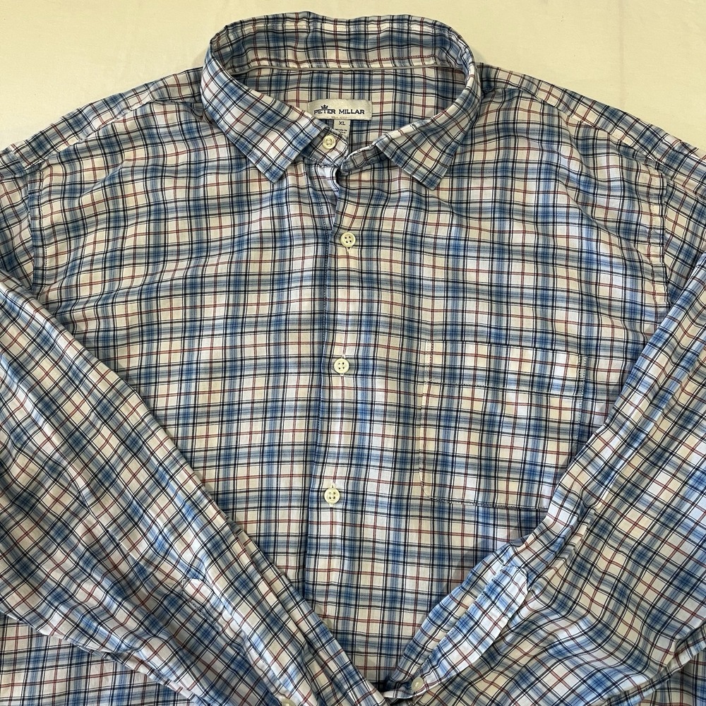 Peter Millar Men's Long Sleeve Button-Up Shirt Size XL Blue Plaid - Picture 7 of 13